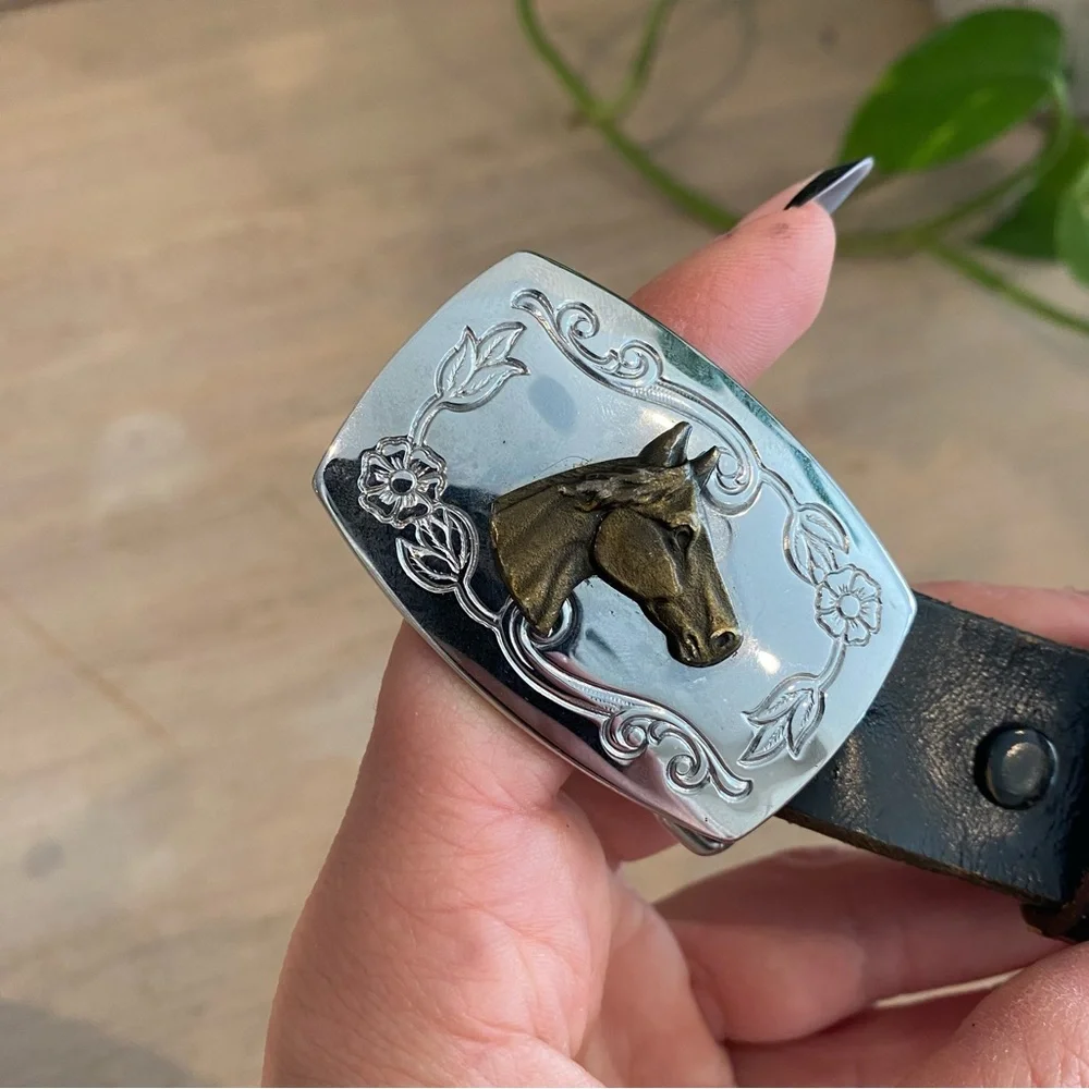 Justin Western Equestrian Brass And Silver Buckle Leather Belt